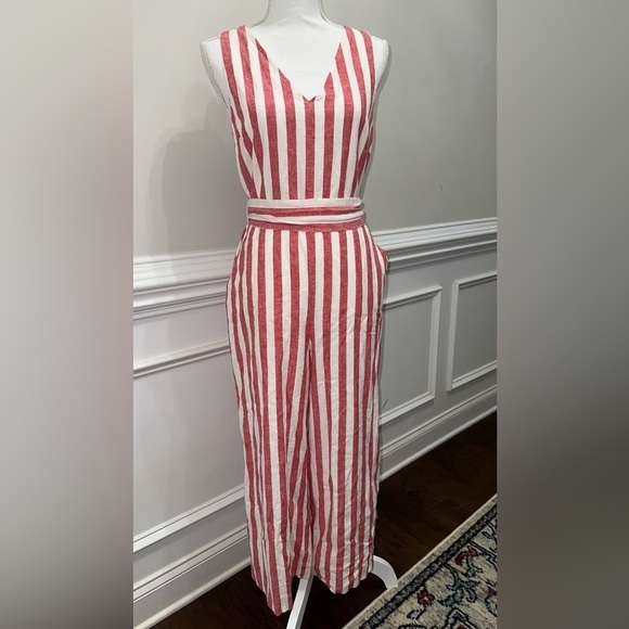 J. Crew Striped Sleeveless Romper Linen Blend size 8 - Picture 2 of 9